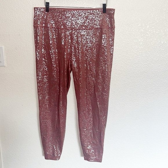 Sweaty Betty 7/8 Disco Metallic Pink Silver Leggings - Picture 1 of 9